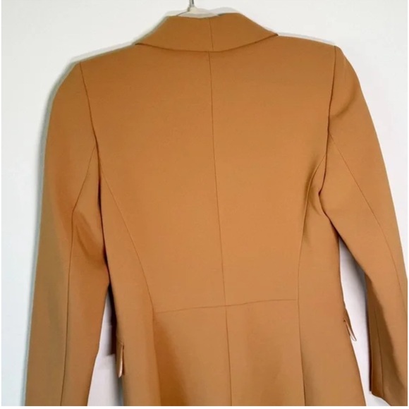 New Zara Camel Brown Oversized Dual Pocket Blazer Double Breasted Gold Detail - Picture 5 of 7